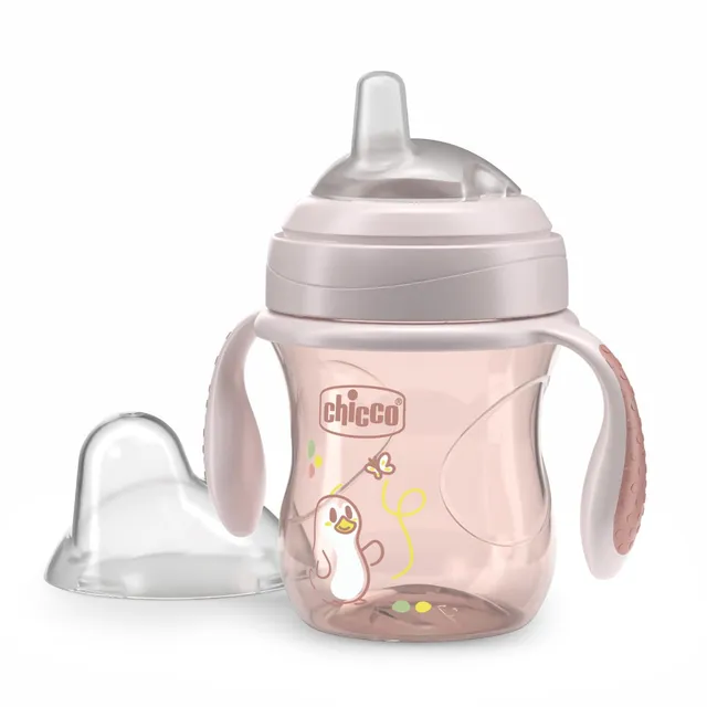 chicco-transition-cup-bicchiere-antigoccia-200-ml-rosa-4-mesi-beccuccio-ergonomi image 1