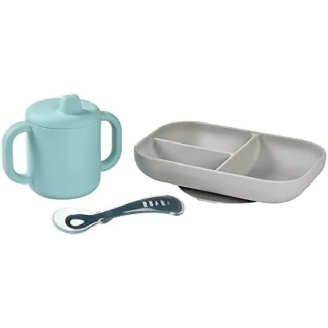 b-aba-set-pasti-in-silicone-3-pezzi-piatto-diviso-con-ventosa-tazza-con-beccucci image 1