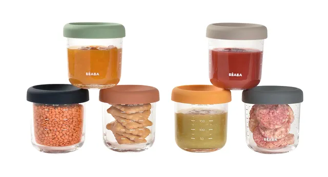 b-aba-set-6-vasetti-in-vetro-per-pappe-250-ml-graduati-termoresistenti-con-6-cop image 1