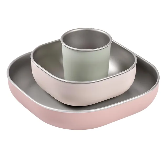 b-aba-set-pappa-inox-3-pezzi-barbapap-bicchiere-2-piatti-bambino-in-acciaio-inos image 1