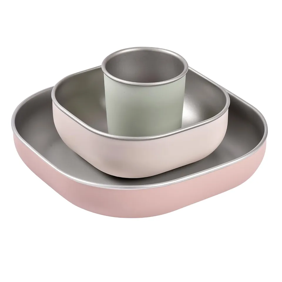 b-aba-set-pappa-inox-3-pezzi-barbapap-bicchiere-2-piatti-bambino-in-acciaio-inos image 1