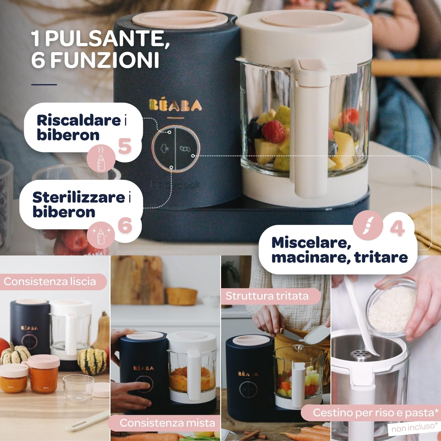 b-aba-babycook-n-o-robot-cuocipappa-omogeneizzatore-6-in-1-cottura-a-vapore-bicc image 4
