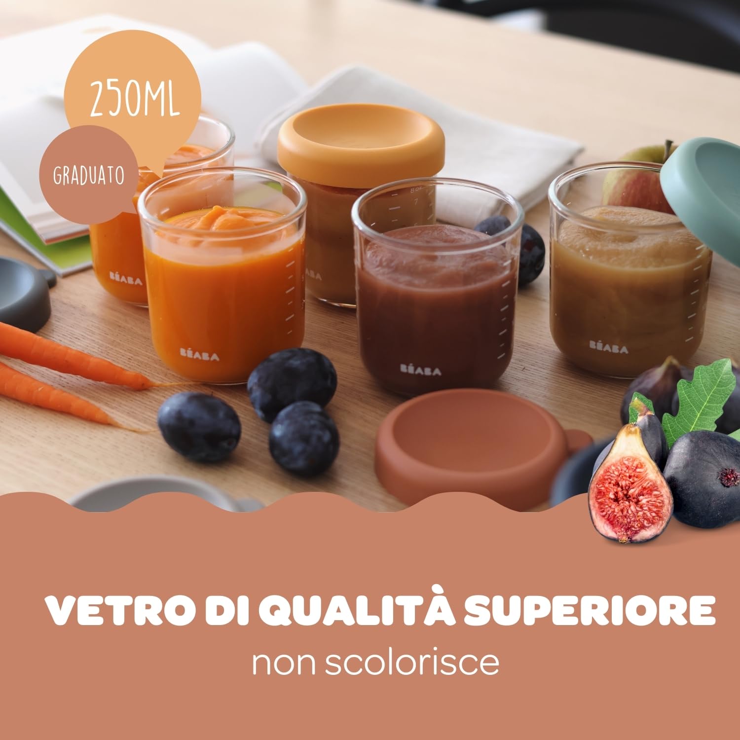 b-aba-set-6-vasetti-in-vetro-per-pappe-250-ml-graduati-termoresistenti-con-6-cop image 4