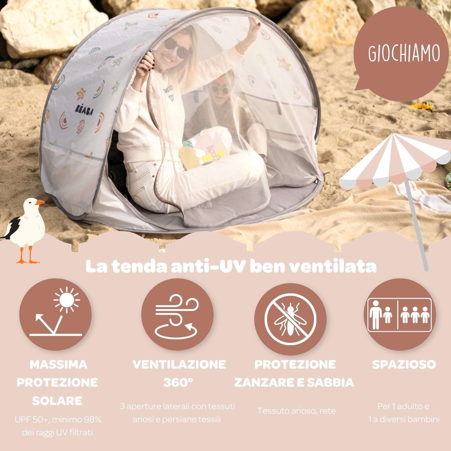 b-aba-breezy-tenda-pop-up-da-spiaggia-per-bambini-anti-uv-upf50-con-zanzariera-e image 3