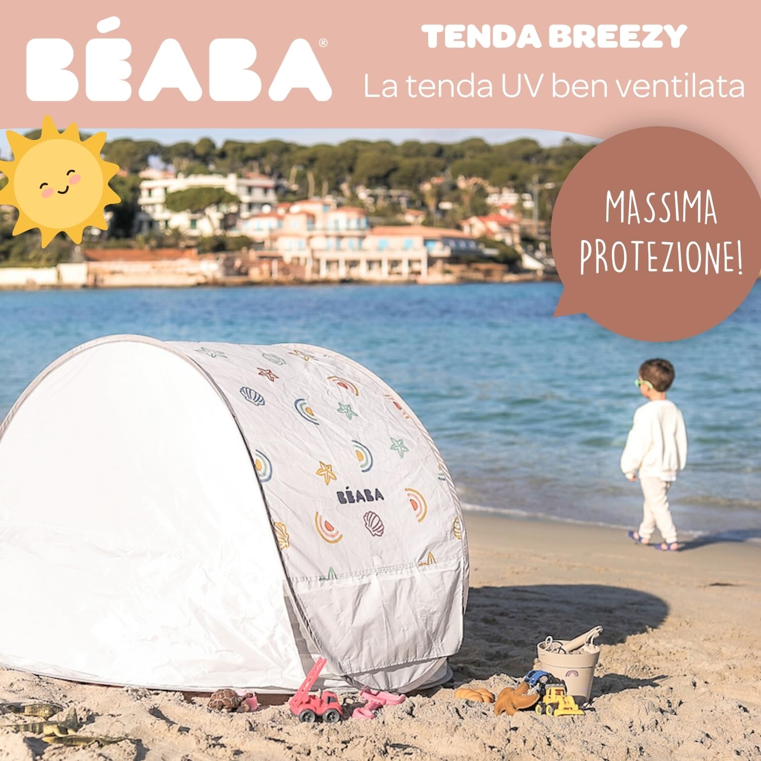 b-aba-breezy-tenda-pop-up-da-spiaggia-per-bambini-anti-uv-upf50-con-zanzariera-e image 2