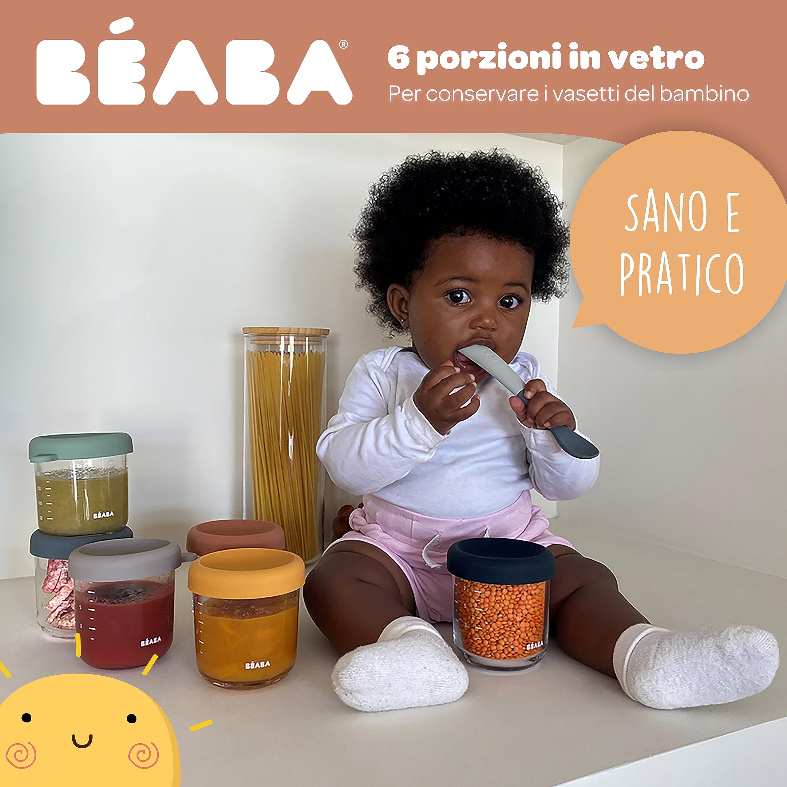 b-aba-set-6-vasetti-in-vetro-per-pappe-250-ml-graduati-termoresistenti-con-6-cop image 2